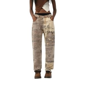 JHYQ RETRO GOTHIC GRAPHIC JEANS CRAFTED Patchwork Relaxed Size Large
